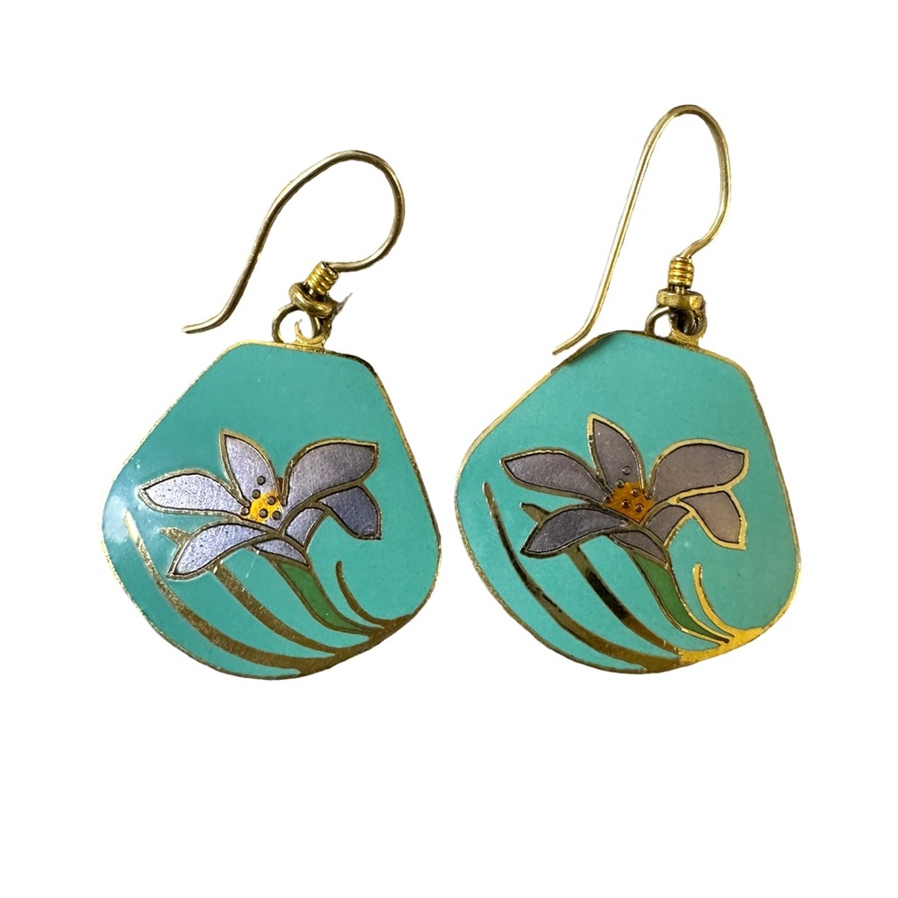 Laurel Burch Enamel Floral Drop Earrings – Signed
